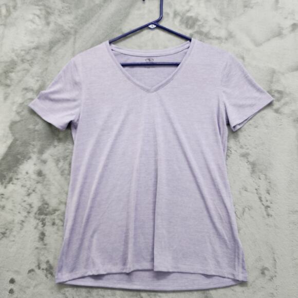 Athletic Works Top Womens S Purple Striped V-Neck Short Sleeve Pullover Casual - Picture 1 of 8